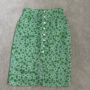 Sandro Green Daisy-Print Button-Front Pencil Skirt